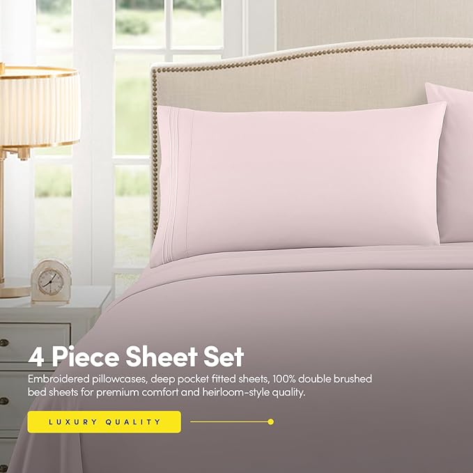 1500 Supreme Collection Extra Soft Split King Sheets Set, Pale Pink - Luxury Bed Sheets Set with Deep Pocket Wrinkle Free Bedding, Over 40 Colors, Split King Size, Pale Pink