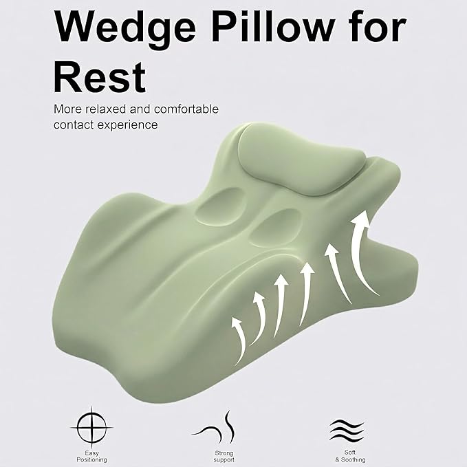 Ergonomic Memory Foam Wedge Pillow, Contoured Support Pillows, 27° Angled Support for Waist and Neck, Multi-Position Support Pillow (Green-1)