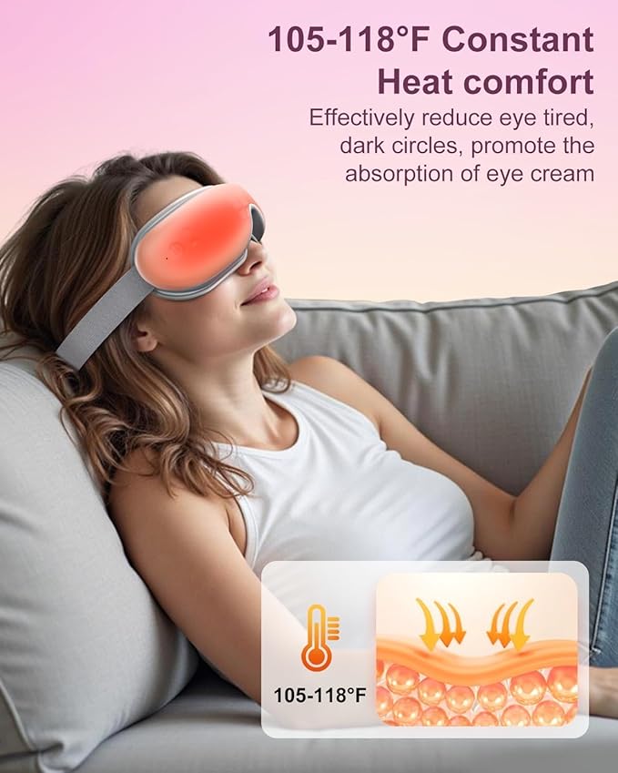 Morelax Eye Massager with Heat & Bluetooth Music, Birthday Gifts for Women, Reduce Eye Strain, Headache Relief and Improve Sleep, Eye Care Gift（Pink）