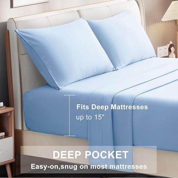 Twin Size 3 Piece Bed Sheet Set - Ultra Imitation Cotton-Premium Breathable & Cooling Sheets - Hotel Luxury Bed Sheets Deep Pocket up to 15"- Wrinkle, Fade, Stain Resistant (Light Blue, Twin)