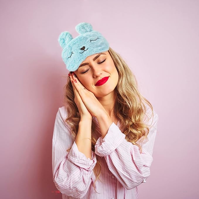 Easter Bunny Sleeping Mask, Soft Fluffy Plush Rabbit Blindfold Novelty Sleep Mask Eye Cover Eyeshade for Kids Girls Boys Women Night Nap Travel Meditation (Blue, Rabbit)