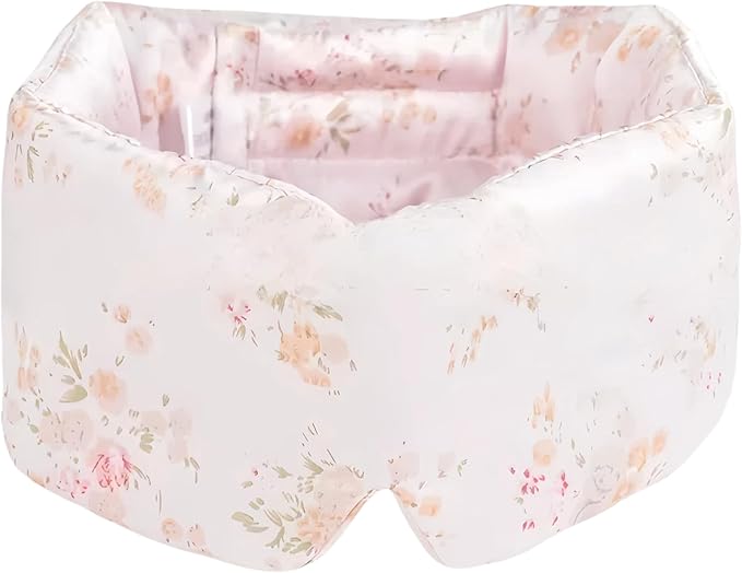 Uthra-Large 100% Nature Silk Sleep Mask 3D Cover Double-Sided Mulberry Silk Blackout Eye Mask, Small Flowers