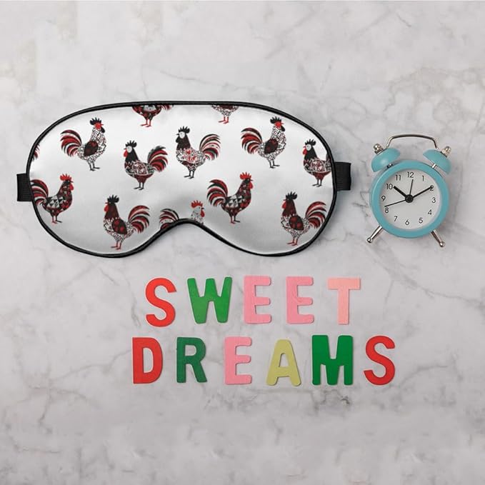 Rooster Sleep Eye Mask Rooster Pecking Chicken Cute Funny Animal Chinese Paiting Silk Eye Mask Sleeping Soft Eye Shade Cover for Women Boy Girl Travel with Elastic Strap