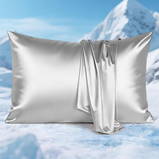 Avolare Cooling Pillow Cases, Arc-Chill 3.0 Cooling Pillowcases for Hot Sleepers, Zipper Satin Pillow Case Standard Size Set of 2, Silky Pillowcases Machine Washable, Grey, 20"x26"