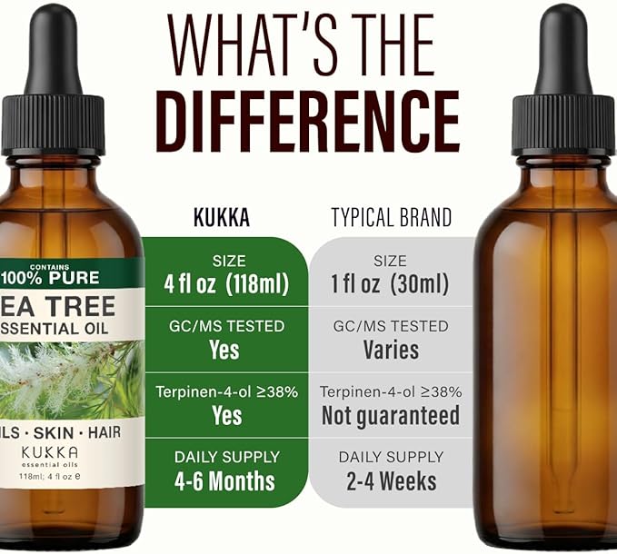 100% Pure Tea Tree Oil - 4 Fl Oz Tea Tree Essential Oil for Hair, Skin, Diffuser, Aromatherapy & DIY Soap Making Scent