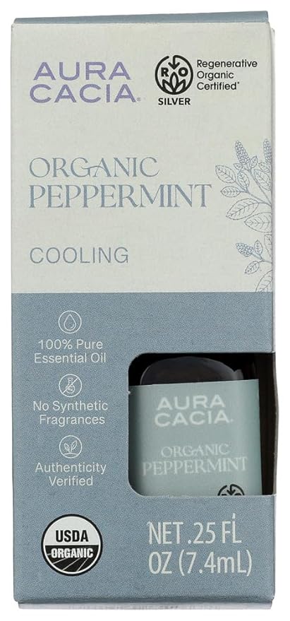 AURA CACIA Organic Peppermint Essential Oil, 0.25 FZ