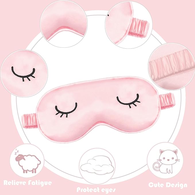 Cute Sleep Mask for Kids, 2 Pack Silk Sleeping Eye Cover Adjustable Mask Night Eyeshade Cover for Girls Boys Women Men Sleep Travel Nap Party Supplies