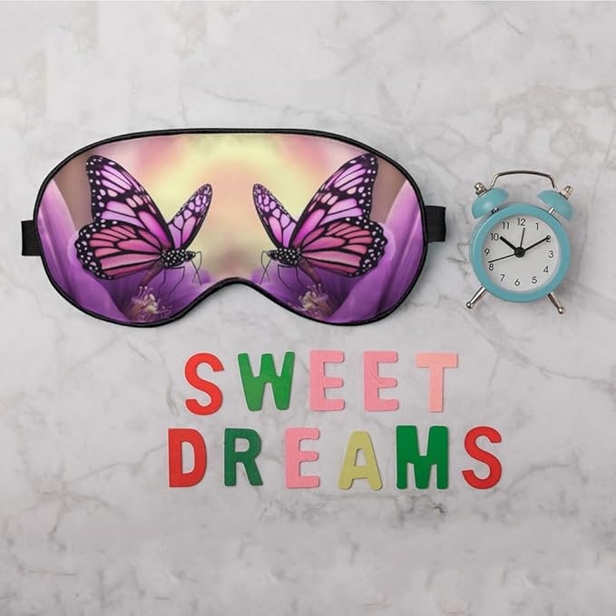 Purple Butterfly Silk Sleep Mask with Adjustable Strap for Travel, Nap, Shift Work, Office