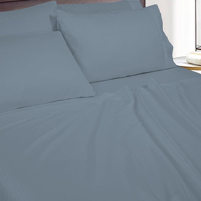 ROYALE LINENS 300 Thread Count Poly Cotton Sheet Set - 6 Piece King Bed Sheets - 1 Fitted, 1 Flat, 4 Pillow Cases -Soft Cool & Crisp Sheet Set (King, Dusty Blue)