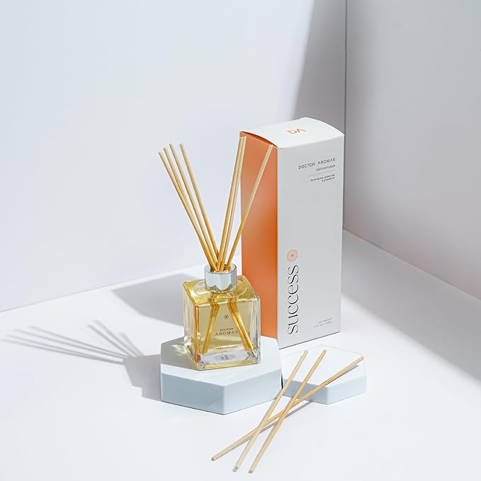 Doctor Aromas Premium Reed Diffuser Diffuser Glass Jar Set Elegant Scent for Home, Room or Bathroom and Fresh Air Scent Lasting Home Fragrance Over 90 Days (Pack of 2, Success)