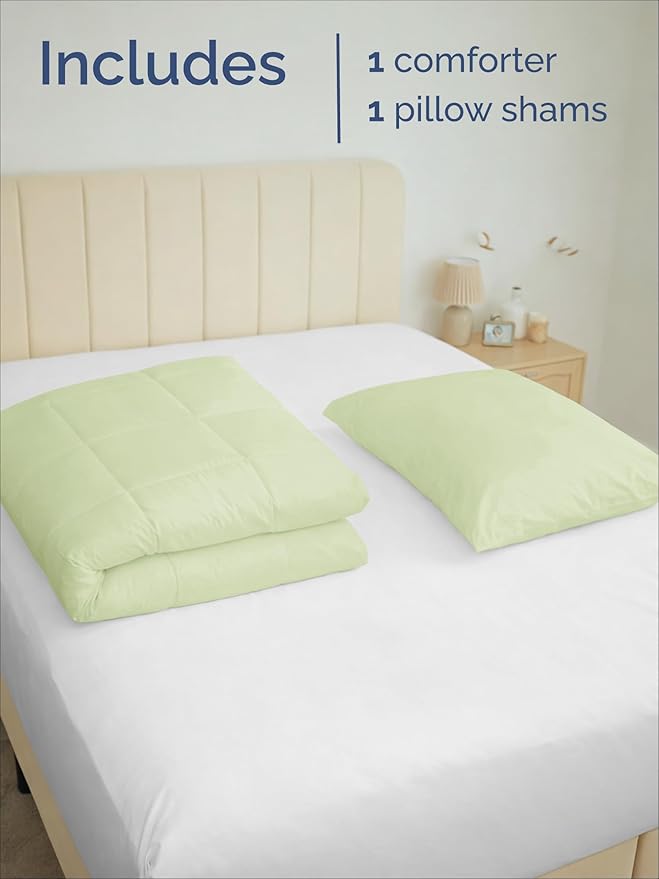 Twin Comforter Set - 2 Piece Bed Set for All Seasons - 1 Soft Quilted Comforter w/ Corner Tabs & 1 Pillow Sham - Comfy & Breathable - Premium Down Duvet Insert - Oeko-TEX - Twin Size, Light Sage Green
