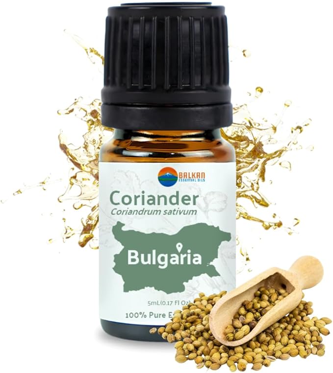 Coriander Essential Oil - Direct from Bulgarian Balkan Mountains - Steam Distilled - Aceite Cilantro for Aromatherapy, Massage, Diffuser, DIY Candle and Soap Making - 5ml
