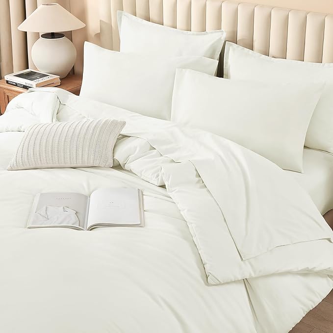 Litanika King Size Comforter Set Ivory - 7 Pieces Bed in a Bag King Bedding Comforter Sets, Solid Lightweight Bed Set with Comforter, Sheets, Pillowcases & Shams
