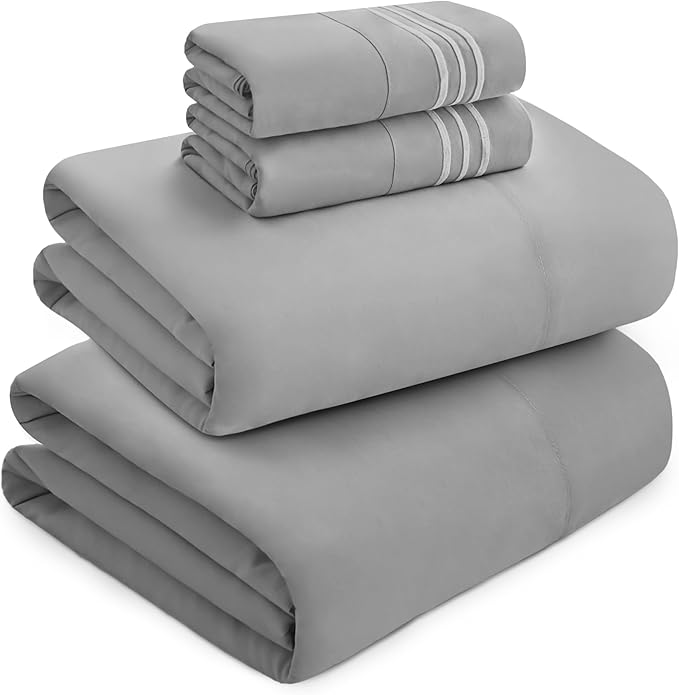 Mocassi Luxury Queen 4-Piece Sheet Set - 1800 Premium Hotel Quality - Easy-Fit, Wrinkle, Fade Resistant Bed Sheets and Pillowcases - All Around Elastic Fitted Sheet, Deep Pocket, Silver