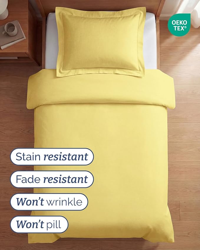Duvet Cover Twin/Twin XL Size Set - Extra Soft Twin/Twin XL Duvet Cover 68" x 90" with 1 Pillow Sham - Hotel Luxury, Easy Care, Fade Free w/ Zipper Closures & Ties - Comfy, Cozy & Breathable (Yellow)