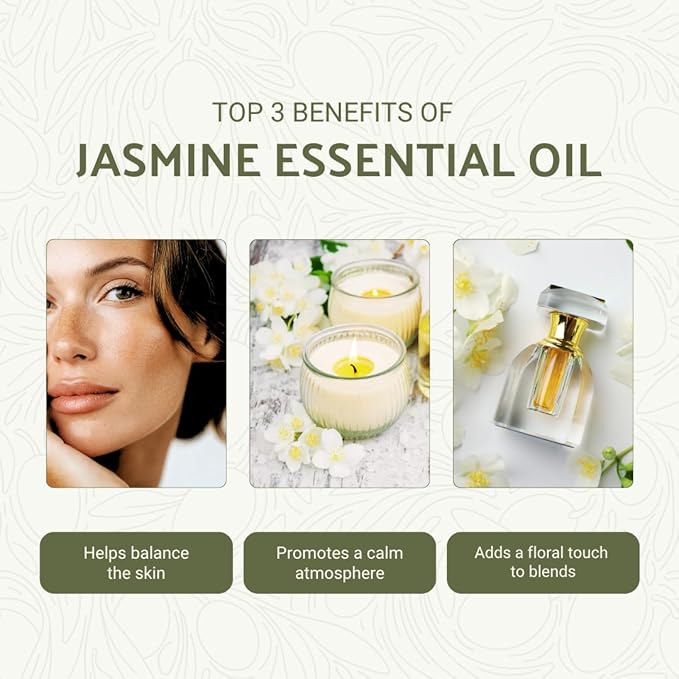 Jasmine Essential Oil - Direct from Fridal Egypt - Steam Distilled - Aceite de Jazmín for Aromatherapy, Massage, Diffuser, DIY Candle and Soap Making - 15ml