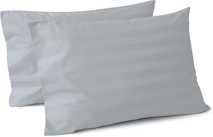 100% Egyptian Cotton Pillow Cases Set of 2, Standard Size 400 Thread Count Cooling Pillowcases, Soft and Breathable Pillow Covers with Envelope Closure, 20x26 Inches (Standard, Striped Gray)