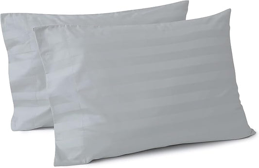 100% Egyptian Cotton Pillow Cases Set of 2, Standard Size 400 Thread Count Cooling Pillowcases, Soft and Breathable Pillow Covers with Envelope Closure, 20x26 Inches (Standard, Striped Gray)