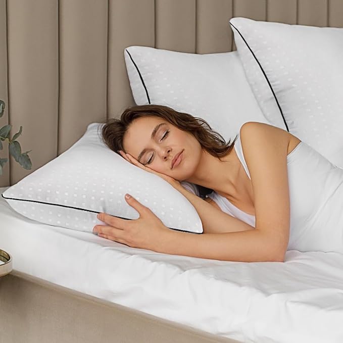 Queen Size Bed Pillows for Sleeping 4 Pack,Luxury Hotel Pillows,Comfortable and Supportive,Machine Washable,Suitable for Stomach,Back and Side Sleepers.