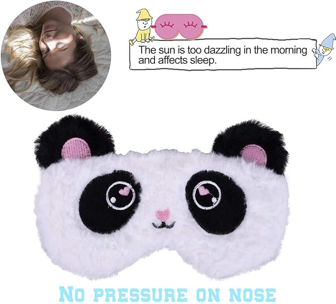 Cute Panda Sleeping Mask, Soft Fluffy Plush Blindfold Funny Novelty Animal Sleep Mask Eye Cover Eyeshade for Kids Girls Boys Women Men Night Nap Travel Meditation (Black & White, Panda)