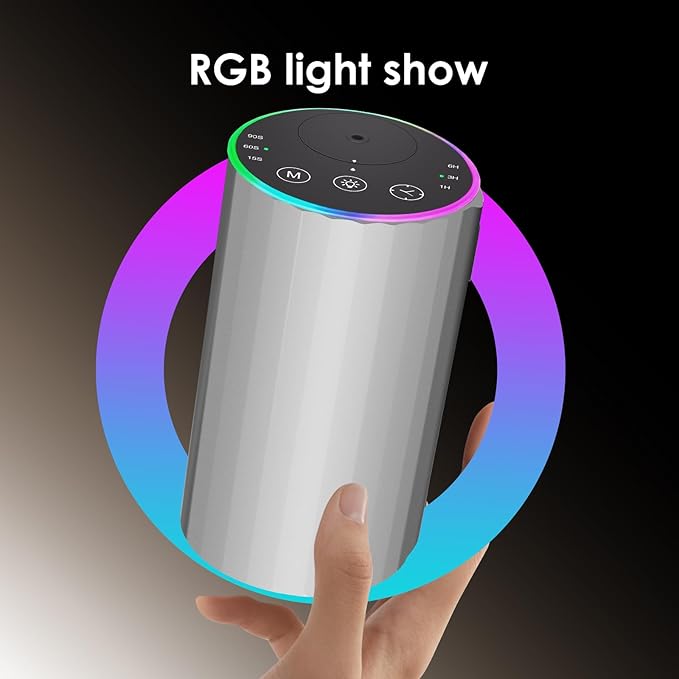 Waterless Essential Oil Diffuser, 7 Colors LED Light, Battery Powered Mini Scent Air Machine, Aromatherapy Mist Diffuser for Home Room Car Office，Black Aluminum Alloy (Silver-LED)