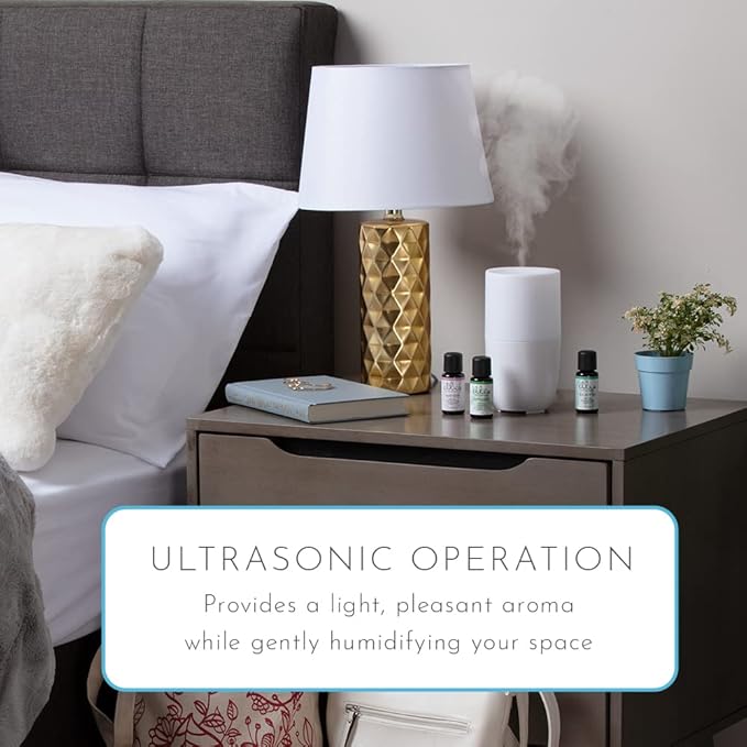 Ellia Soothe Ultrasonic Essential Oil Aromatherapy Diffuser | 6.5hrs Continuous & 13hrs Intermittent Runtime, Gentle Color-Changing Glow (ARM-310WT), White