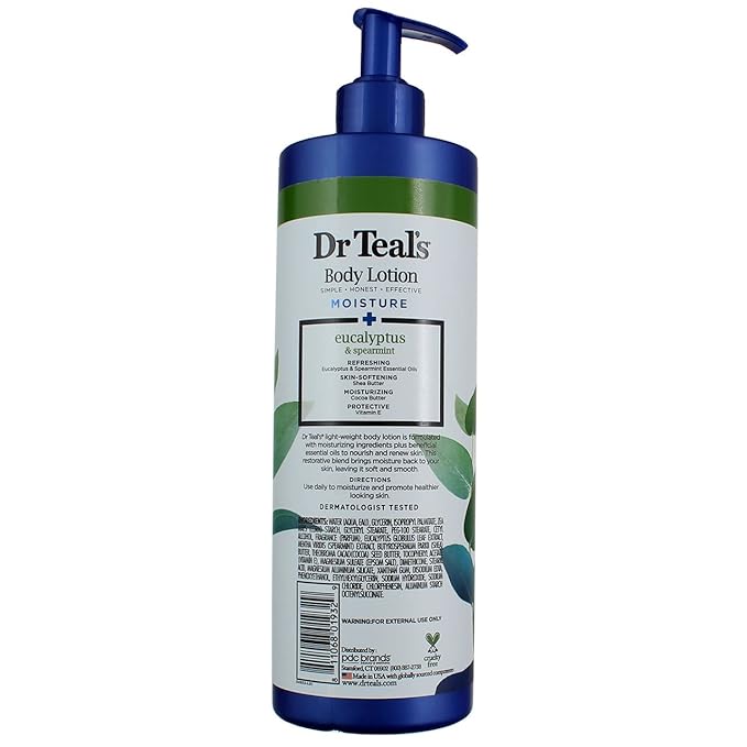 Dr Teal's Body Lotion - Moisture Plus - Rejuvenating Eucalyptus & Spearmint Essential Oils, 18 Fl Oz 2-Pack (36 Fl Oz)