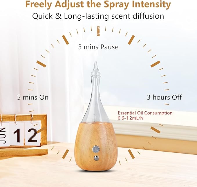 Lychee Essential Oil Diffuser Humidifiers, 7 Colors Light Setting, Quiet Diffuser, Small Aromatherapy Diffuser with Wood Grain Base for Room Home Office Bedroom Nice Gift