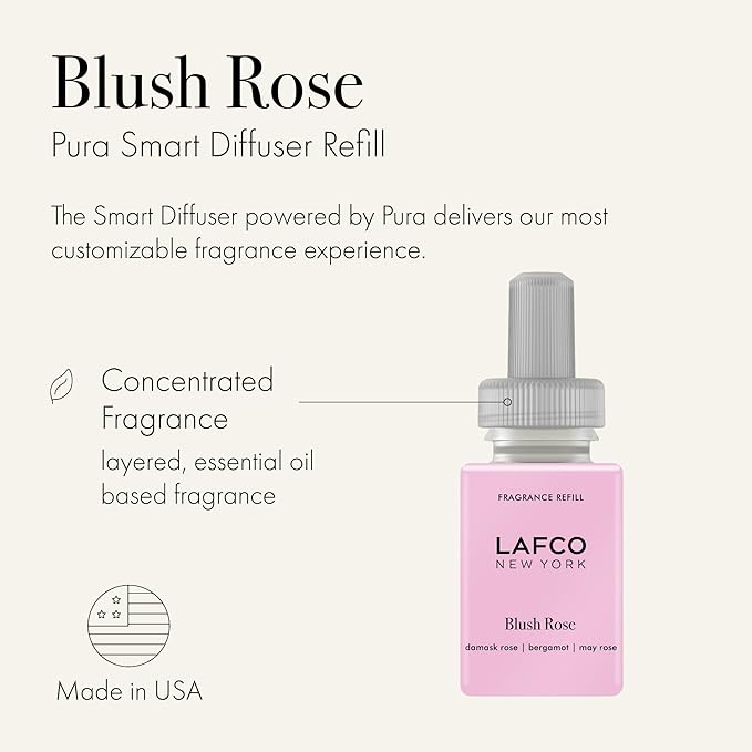 LAFCO New York Pura Smart Device Refill, Blush Rose - Pack of 2 - Vial Delivers Up to 2 Weeks of Fragrance Life - Made in the USA