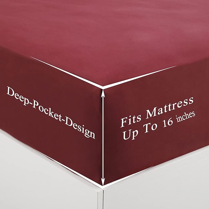 Bed Sheet Set- 3 Piece Bedding Sets(Twin,Burgundy) 1 Flat Sheet,1 Fitted Sheet and 1 Pillow Cases,100% Brushed Microfiber 1800 Luxury Bedding,Hypoallergenic,Soft & Fade Resistant