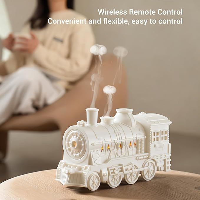 Fabater 300ML Train Shaped Humidifier with Night Light for Bedroom Desk, Train Essential Oil Diffuser Cool Mist Humidifier Dual Spray Modes (White)