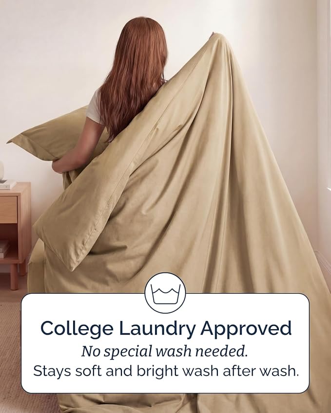 Duvet Cover Twin/Twin XL Size Set - Extra Soft Twin/Twin XL Duvet Cover 68" x 90" with 1 Pillow Sham - Hotel Luxury, Easy Care, Fade Free w/ Zipper Closures & Ties - Comfy & Breathable (Heathered Tan)