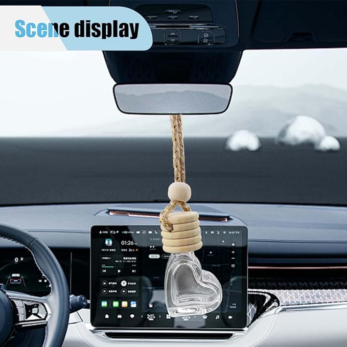 5PCS Hanging Car Air Freshener Essential Oil Diffuser Charm- 8ml Empty Glass Bottle Perfume Pendant Automobile Aromatherapy Diffuser- Auto Interior Decoration for Rearview Mirror Ornament (Heart)