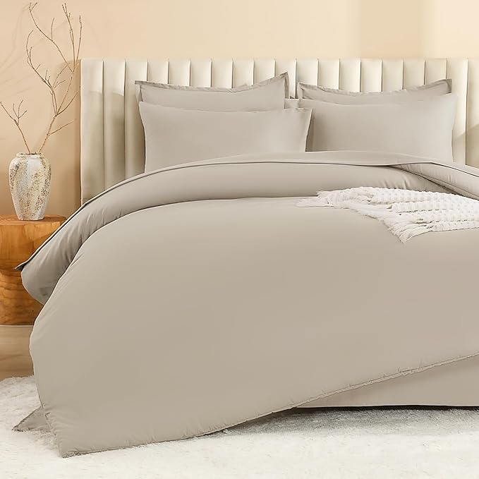 Litanika Twin/Twin XL Size Comforter Set Oatmeal - 5 Pieces Bed in a Bag Twin/Twin XL Bedding Comforter Sets, Solid Lightweight Bed Set with Comforter, Sheets, Pillowcase & Sham