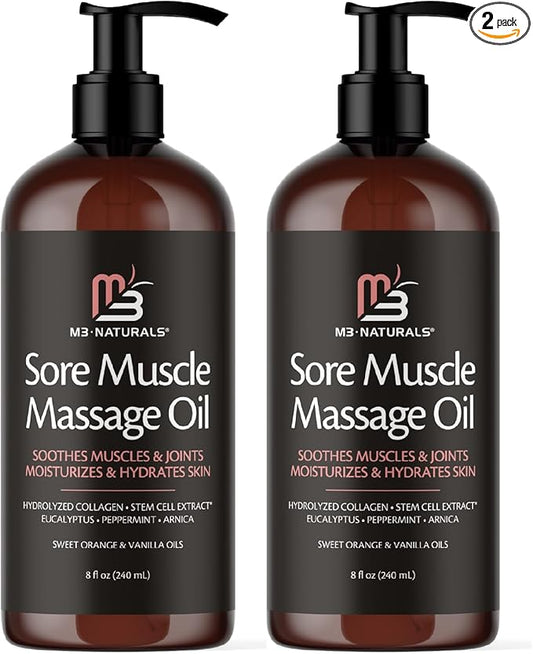Arnica Sore Muscle Massage Oil for Massage Therapy - with Collagen Stem Cells Arnica and Menthol - Multipurpose Instant Absorption Full Body Massage Oil by M3 (Pack of 2)