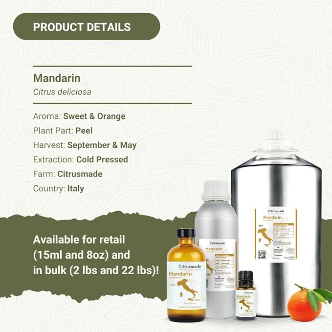 Pure Mandarin Essential Oils - Essential Oils for Diffusers Aromatherapy & Humidifiers (2LB)- Promotes Rest & Wellness | Natural Cold-Pressed