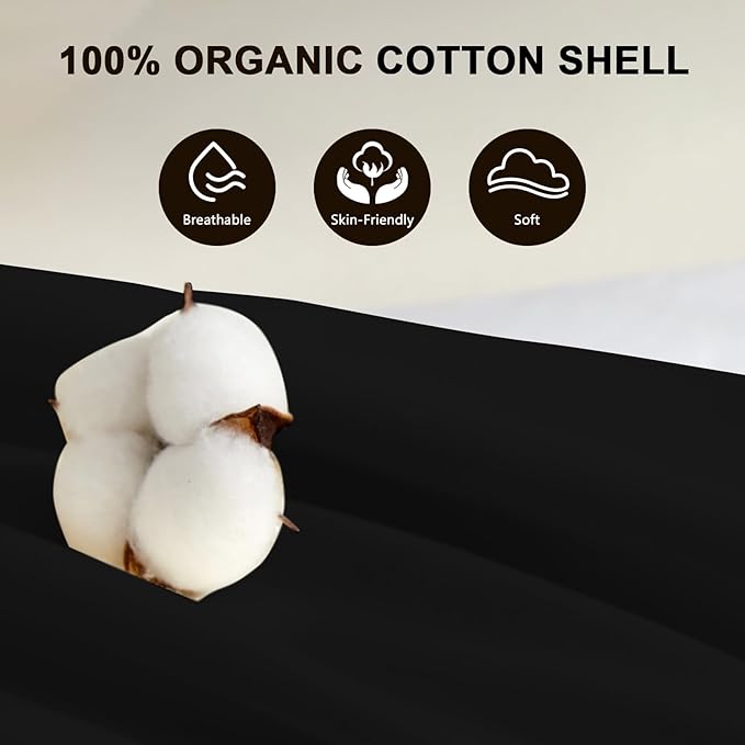 MIOTO Organic Buckwheat Pillow for Sleeping with Dual-Layer Pillowcase and Extra Tartary Buckwheat Hulls, Adjust Height and Firmness, Neck Support Pillow for Back and Side Sleepers 14"x20", Black