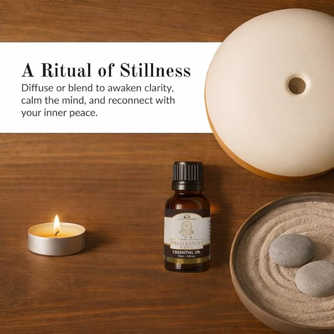 Palo Santo & Sage Smudge Essential Oil – White Sage & Palo Santo Blend for Cleansing, Grounding & Protection – Highly Concentrated Smokeless Energy Clearing for Diffusers, Rituals & Meditation (15ml)