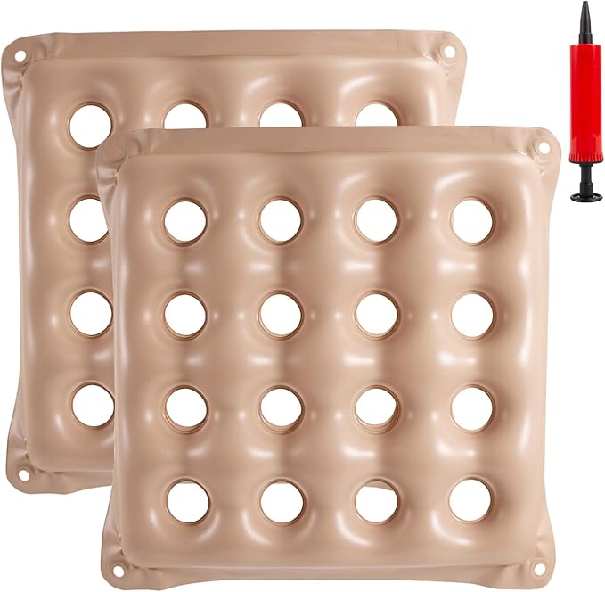 2 PCS Inflatable Seat Cushions, Pressure Relief Waffle Cushion for Pressure Sores Chair, Comfortable Long Sitting Air Cushion, Tailbone, Sciatica Pain Relief, Fit for Office Chair and Wheelchair use