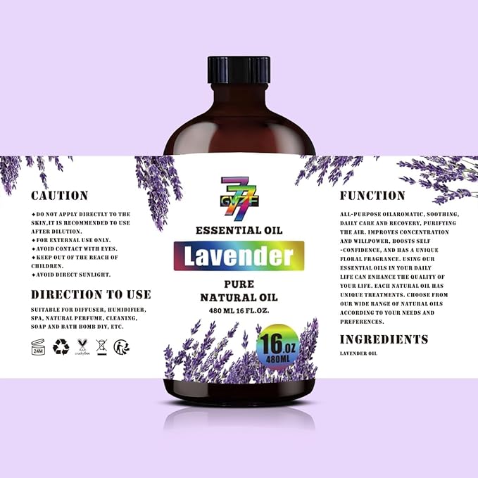 Lavender Essential Oil - Lavender Oils for Diffusers, Humidifiers, DIY Candles, Soap, Cleaning, Home, Office, Yoga, Massage, Gifts - 16 fl oz (480 ml) - GV77ZF