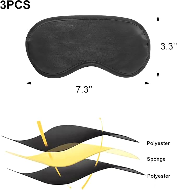 3pcs Comfortable Soft Sleep Eye Masks Shade Cover Lightweight Sleeping Blindfold for Men and Women, Blackout Blindfold for Travel Sleep, Party Game Supplies (Black)