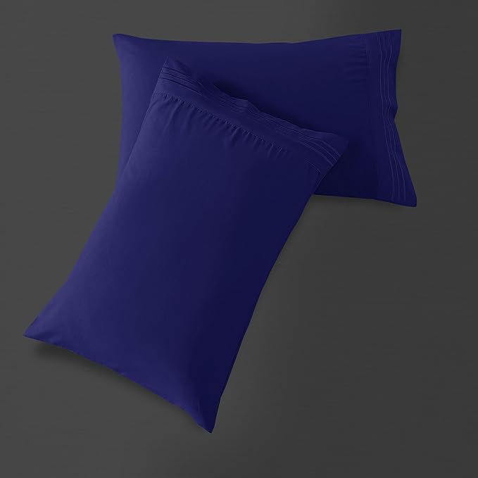 Mocassi 2-Piece Premium King Pillowcase Set 1800 Series Hotel Quality Microfiber - Soft and Breathable with 3-Line Embroidery Wrinkle and Stain Resistant, Easy Care, 20" x 40", Imperial Blue