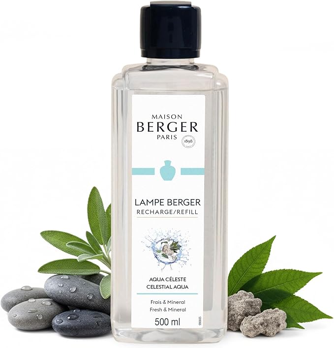 Maison Berger Celestial Aqua Lampe Berger Refill, 500 ml (16.9 fl oz), 2-in-1 Catalytic System, Neutralizes Odors and Diffuses Fragrance, Marine Notes, Orange, Sage, Made in France