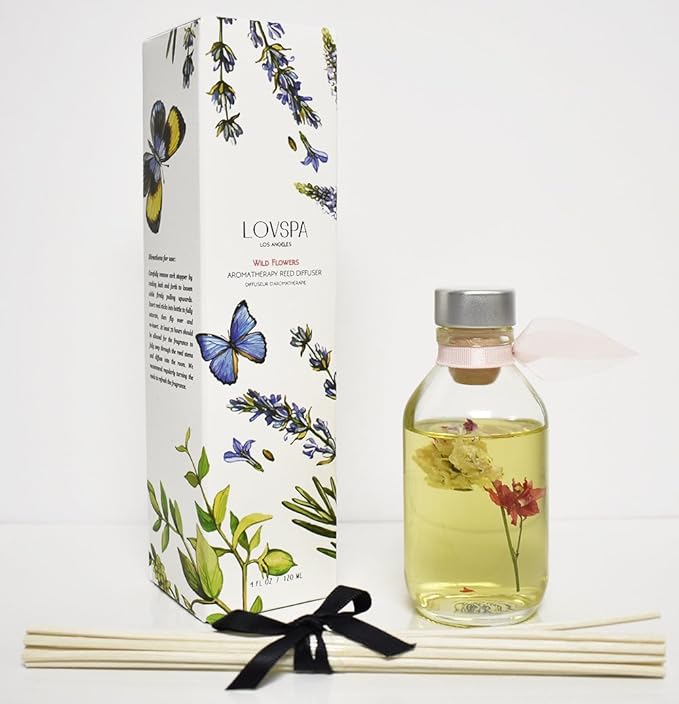 Reed Diffuser Set, Wild Flowers Scented Oil Diffuser with Sticks, Home Fragrance Accessories for Bathroom Shelf Decor, Aroma Diffusers for Home or Office Desk, USA Made