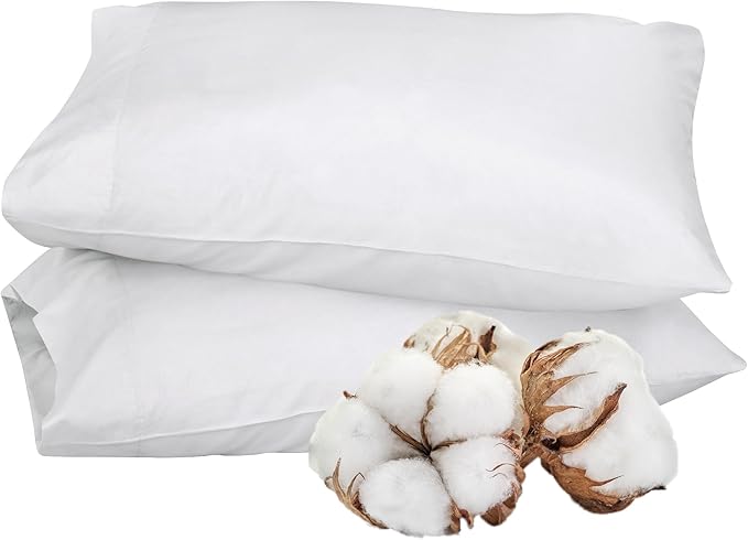 Royale Linens White Cotton Pillow Cases Queen Size Set of 12 - Bed Pillow Covers - 100% Cotton Pillowcases - Soft & Cooling - Envelope Closure - Hotel Quality Bulk Pillowcases 20" x 30"