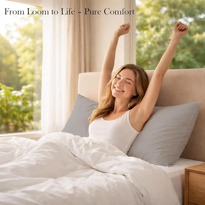 400 Thread Count 100% Egyptian Cotton Queen Size Pillowcases Set of 4, Soft & Breathable Sateen Weave, Envelope Closure, Hotel Luxury Bed Linen, Durable & Fade Resistant, 20"x30", Light Grey