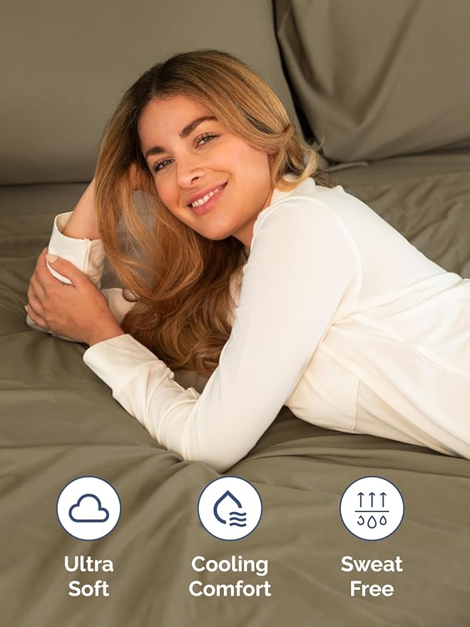 Extra Deep Split King Sheet Set - 7 Piece Breathable and Cooling Sheets - Hotel Luxury Bedding for Women, Men, Kids & Teens - Easy Secure Fit - Soft, Wrinkle Free & Comfy - Extra Deep Pockets - Khaki