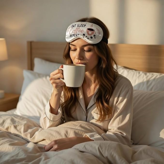 Eat Sleep Coffe Repeat Funny Sleeping Mask for Coffee Lover, Fun Coffee Gift for Coworker, Friend, Teacher, Night Shift Doctor and Nurse. Gift Idea for Birthday and Christmas Stocking Stuffer.