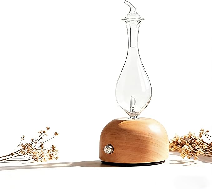 Waterless Essential Oil Diffuser - Electric Wood Glass Ultrasonic Fragrance Aromatherapy Scent Aroma Diffuser for Home Bedroom, Cold Air Smart Therapy Nebulizing Aromas Difusor para Casa