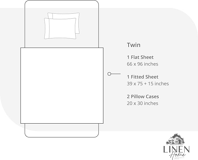 Linen Home 4 Piece Twin Cotton Sheet Set, 100% Cotton Percale, 2 Pillowcases, Deep Pocket with All Around Elastic Sheet, Crisp Breathable Bedding, Hotel Luxury, Long-Staple Combed Cotton, Snow White